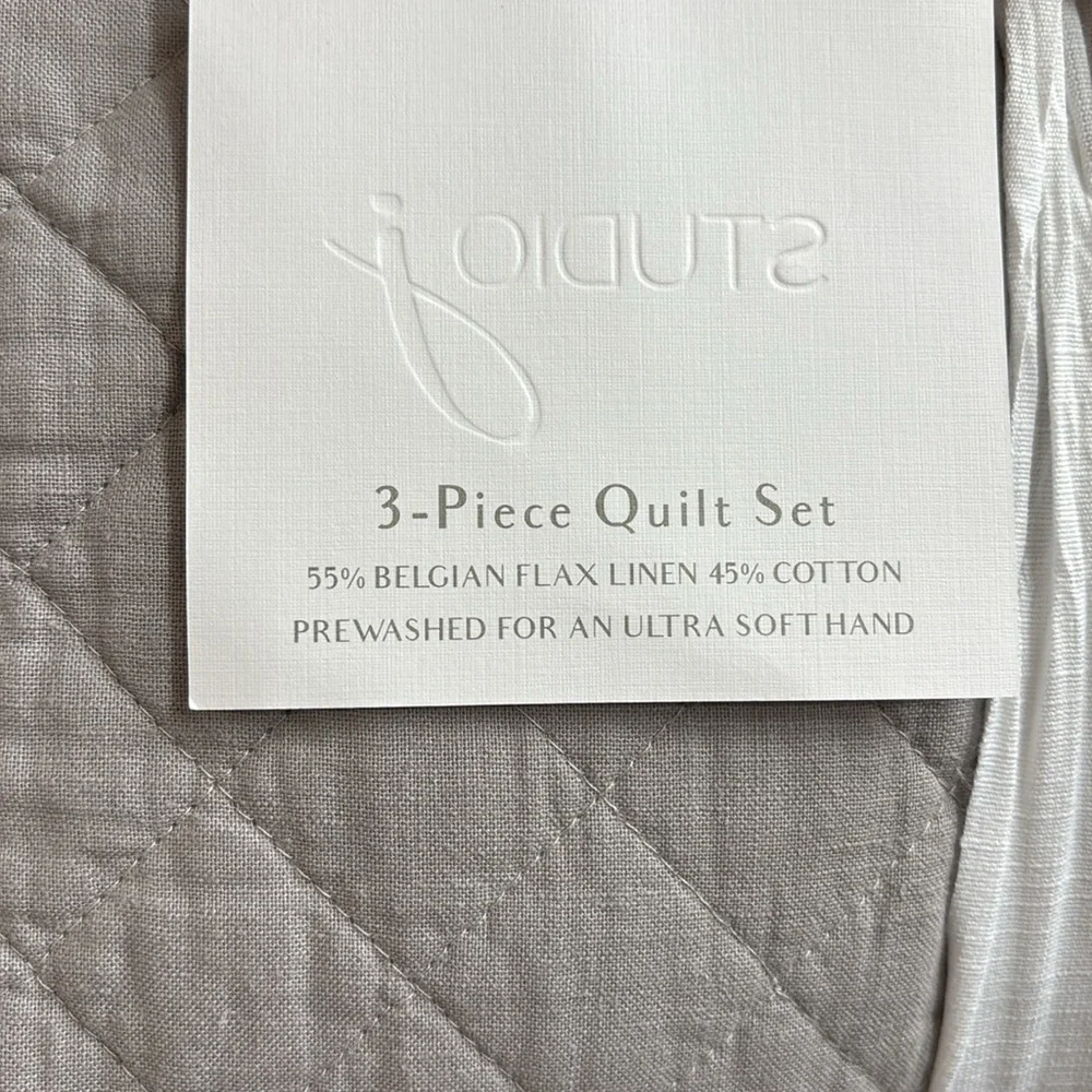 Lush Decor Belgian Flax Prewashed Linen Rich Cotton Blend 3 Pc Quilt Set, Gray